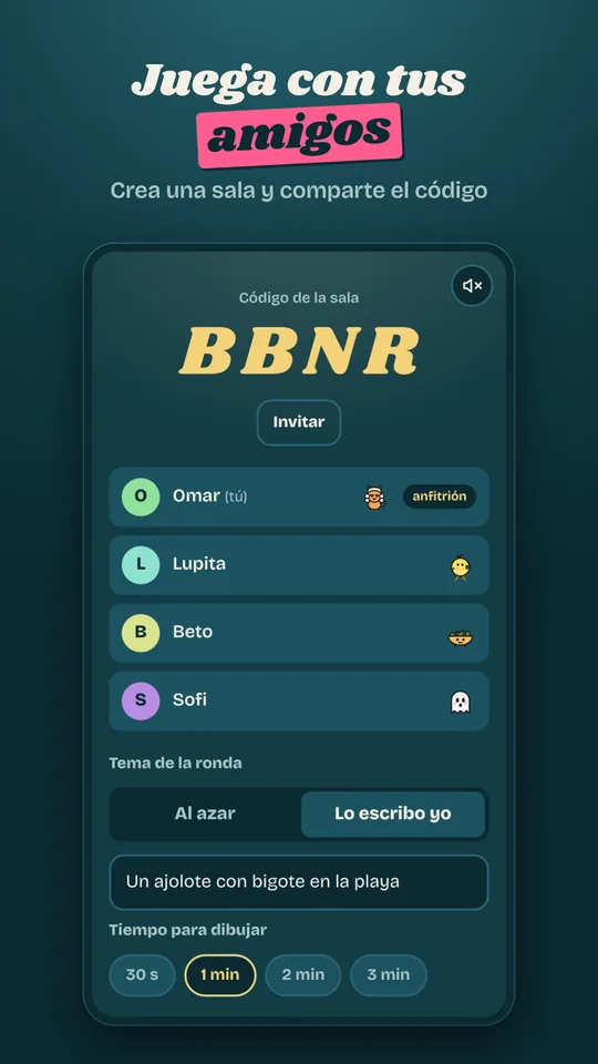 Sala con amigos y código para entrar